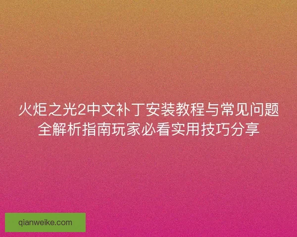 火炬之光2中文补丁安装教程与常见问题全解析指南玩家必看实用技巧分享 火炬之光2中文补丁安装教程与常见问题全解析指南玩家必看实用技巧分享