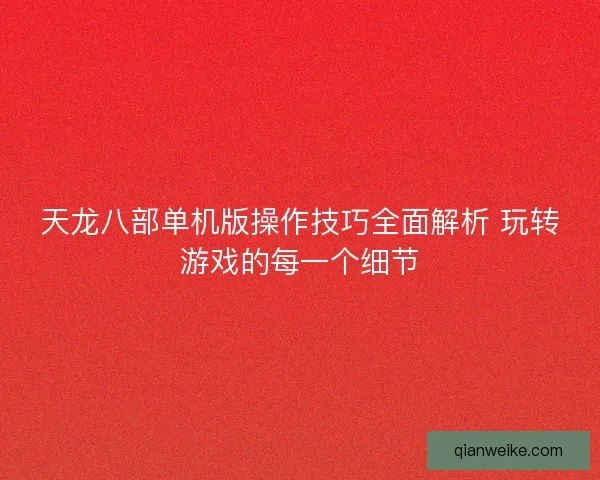 天龙八部单机版操作技巧全面解析 玩转游戏的每一个细节