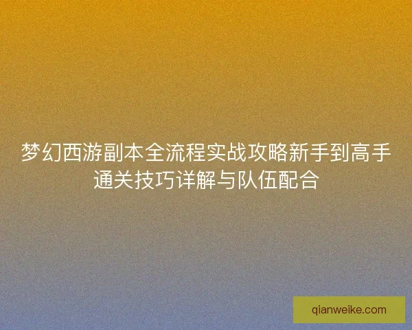 梦幻西游副本全流程实战攻略新手到高手通关技巧详解与队伍配合