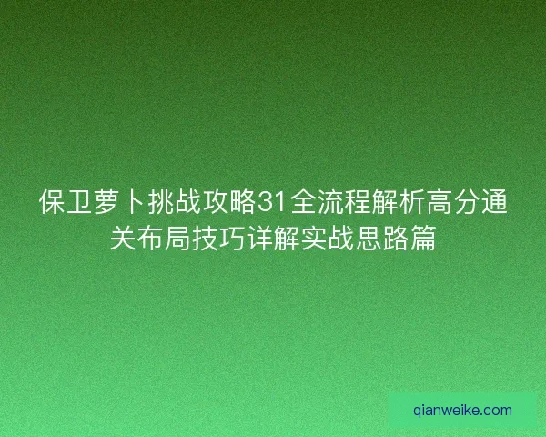 保卫萝卜挑战攻略31全流程解析高分通关布局技巧详解实战思路篇